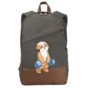 Funny Dog Deadlift Shih Tzu Cotton Canvas Backpack