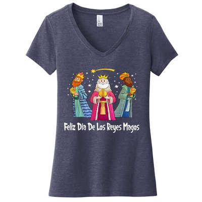 Feliz Dia De Reyes Day Wise Three Kings Tee Happy Epiphany Women's V-Neck T-Shirt