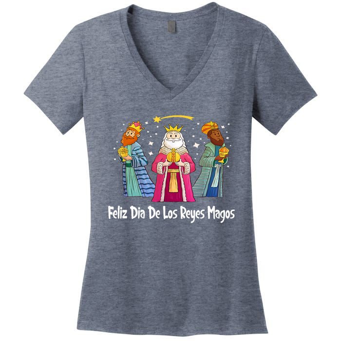 Feliz Dia De Reyes Day Wise Three Kings Tee Happy Epiphany Women's V-Neck T-Shirt