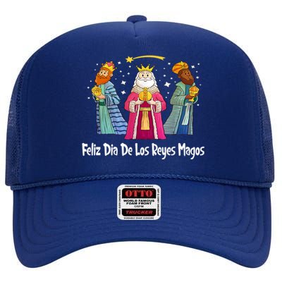 Feliz Dia De Reyes Day Wise Three Kings Tee Happy Epiphany High Crown Mesh Back Trucker Hat