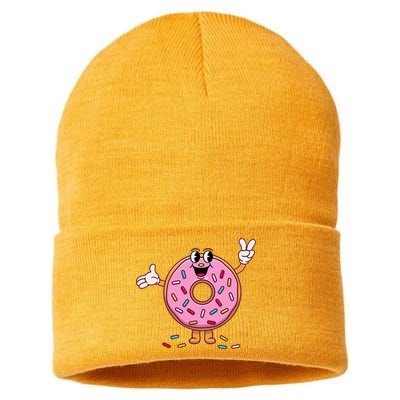 Funny Donu Donut Sprinkles Sustainable Knit Beanie