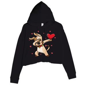 Funny Dabbing Dog Heart Valentine's Day Gifts Crop Fleece Hoodie