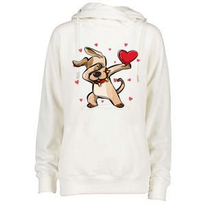 Funny Dabbing Dog Heart Valentine's Day Gifts Womens Funnel Neck Pullover Hood