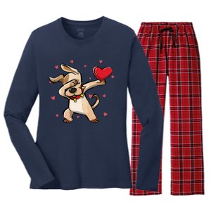 Funny Dabbing Dog Heart Valentine's Day Gifts Women's Long Sleeve Flannel Pajama Set 