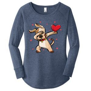 Funny Dabbing Dog Heart Valentine's Day Gifts Women's Perfect Tri Tunic Long Sleeve Shirt