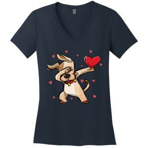 Funny Dabbing Dog Heart Valentine's Day Gifts Women's V-Neck T-Shirt