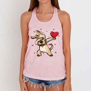 Funny Dabbing Dog Heart Valentine's Day Gifts Women's Knotted Racerback Tank