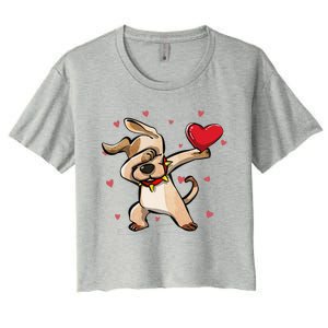 Funny Dabbing Dog Heart Valentine's Day Gifts Women's Crop Top Tee