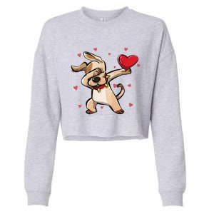 Funny Dabbing Dog Heart Valentine's Day Gifts Cropped Pullover Crew