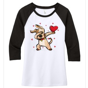 Funny Dabbing Dog Heart Valentine's Day Gifts Women's Tri-Blend 3/4-Sleeve Raglan Shirt