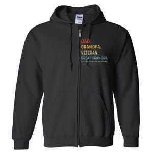 Fathers Day Dad Grandpa Veteran Great Grandpa Full Zip Hoodie