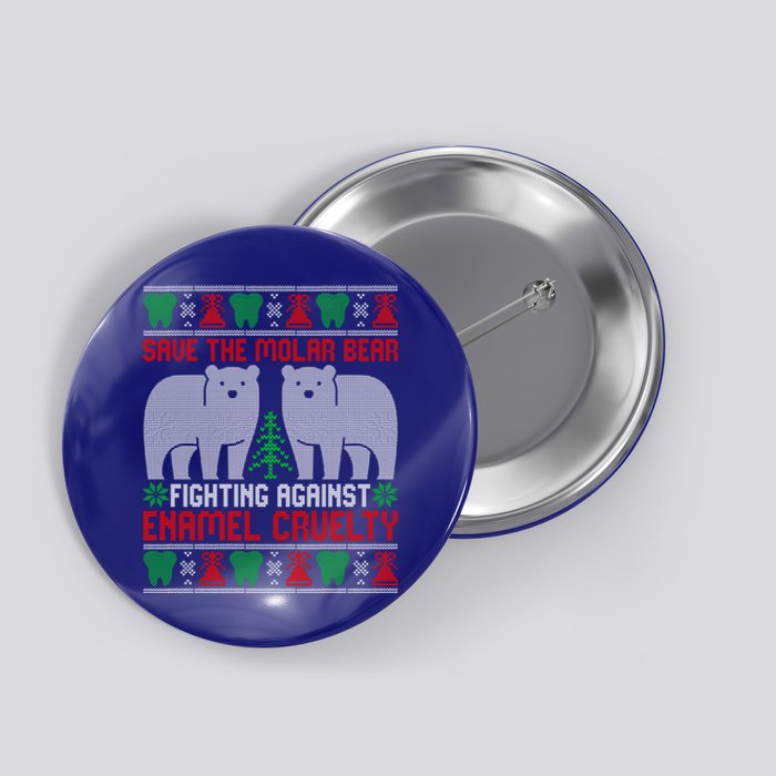 Funny Dental Dentist Save The Molar Bear Ugly Christmas Gift Button