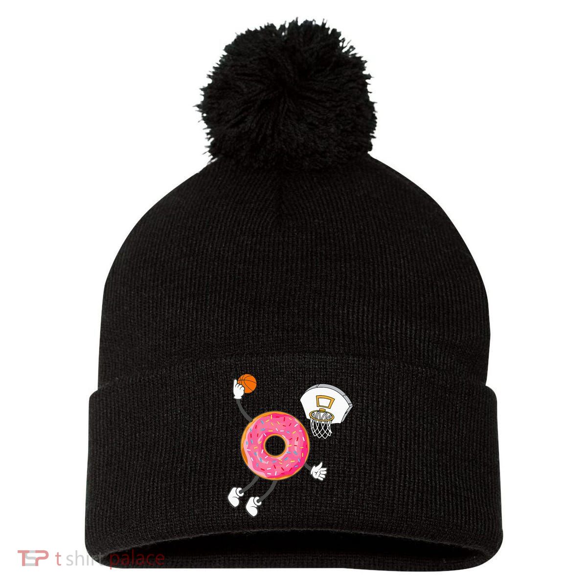 funny Dunking Donut Hole Food Champ Pom Pom 12in Knit Beanie