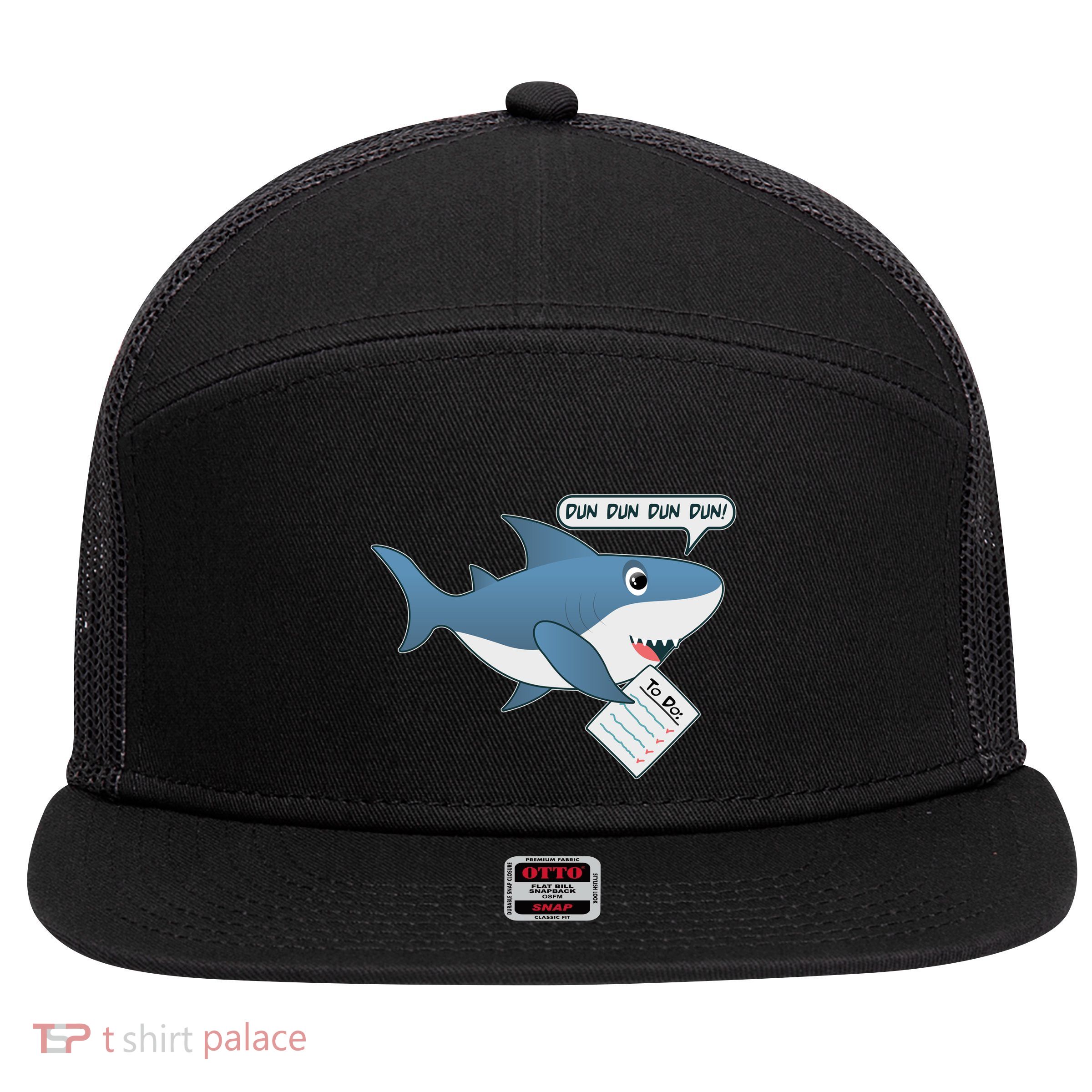 Funny Dun Dun To Do List Shark 7 Panel Mesh Trucker Snapback Hat