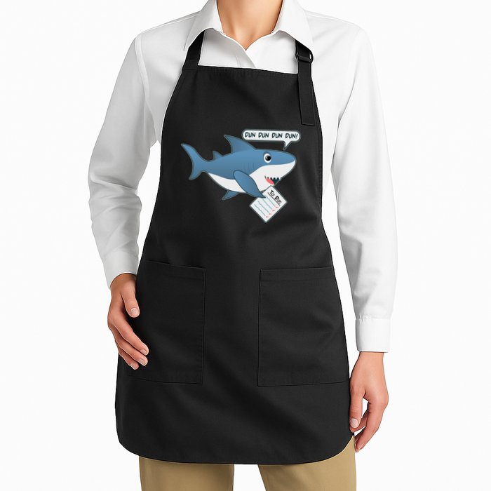 Funny Dun Dun To Do List Shark Full-Length Apron With Pockets