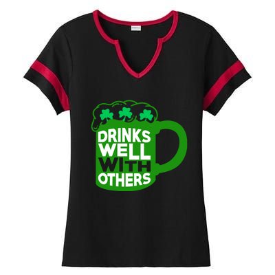 Funny Drinking Drinks Well With Others Ladies Halftime Notch Neck Tee