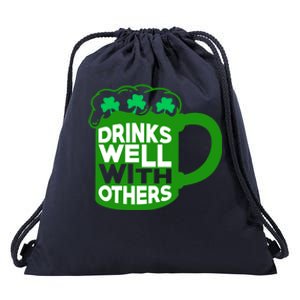 Funny Drinking Drinks Well With Others Drawstring Bag