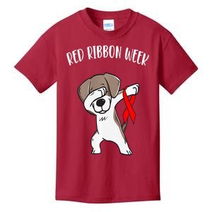 Funny Dabbing Dog We Wear Red For Red Ribbon Week Awareness Kids T-Shirt