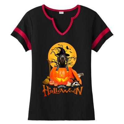 Funny Dachshund Dog Spooky Halloween Ladies Halftime Notch Neck Tee