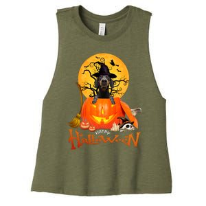 Funny Dachshund Dog Spooky Halloween Women's Racerback Cropped Tank