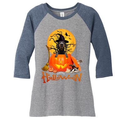 Funny Dachshund Dog Spooky Halloween Women's Tri-Blend 3/4-Sleeve Raglan Shirt