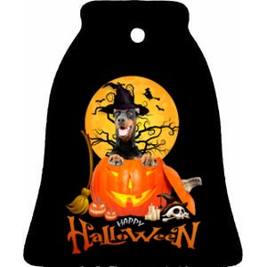 Funny Dobermann Dog Spooky Halloween Ceramic Bell Ornament