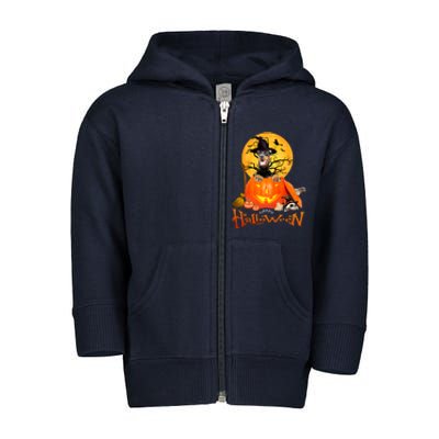 Funny Dobermann Dog Spooky Halloween Toddler Zip Fleece Hoodie