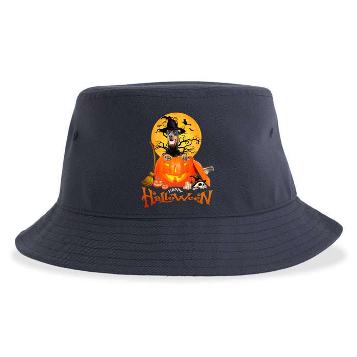 Funny Dobermann Dog Spooky Halloween Sustainable Bucket Hat