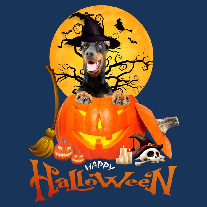 Funny Dobermann Dog Spooky Halloween Sustainable Bucket Hat