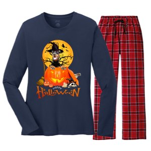 Funny Dobermann Dog Spooky Halloween Women's Long Sleeve Flannel Pajama Set 