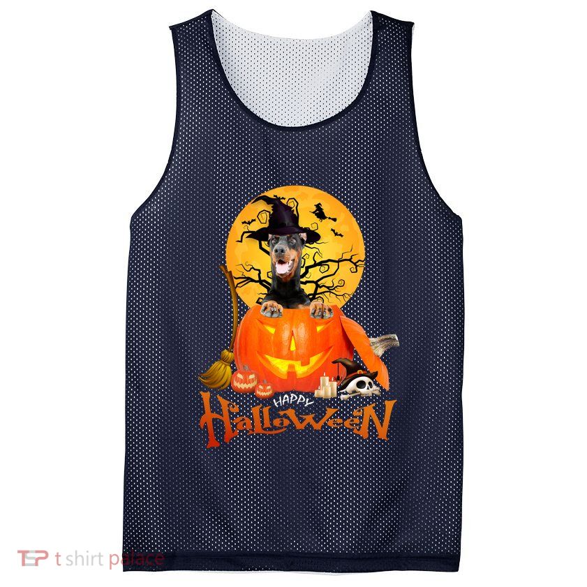 Funny Dobermann Dog Spooky Halloween Mesh Reversible Basketball Jersey Tank