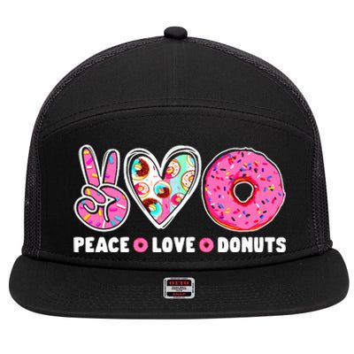 Funny Doughnut Day Donut Lover Peace Love Donuts Boy Girl 7 Panel Mesh Trucker Snapback Hat