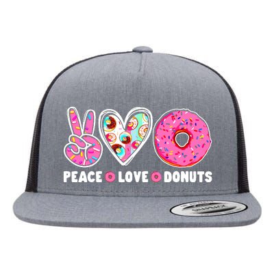 Funny Doughnut Day Donut Lover Peace Love Donuts Boy Girl Flat Bill Trucker Hat