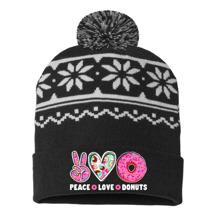 Funny Doughnut Day Donut Lover Peace Love Donuts Boy Girl USA-Made Snowflake Beanie