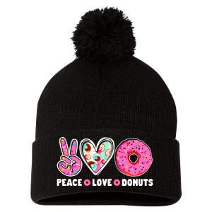 Funny Doughnut Day Donut Lover Peace Love Donuts Boy Girl Pom Pom 12in Knit Beanie