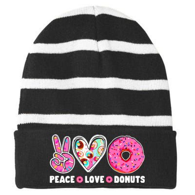 Funny Doughnut Day Donut Lover Peace Love Donuts Boy Girl Striped Beanie with Solid Band