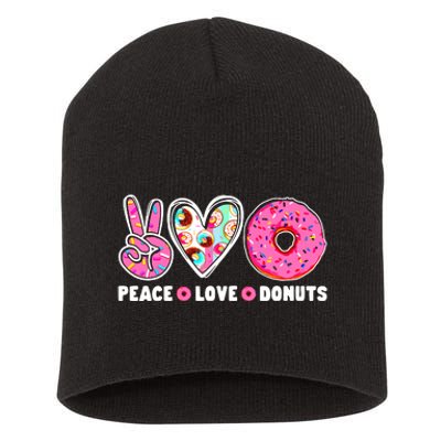 Funny Doughnut Day Donut Lover Peace Love Donuts Boy Girl Short Acrylic Beanie