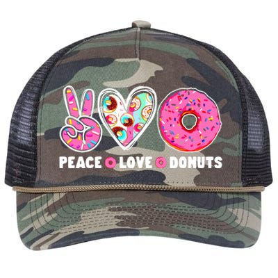 Funny Doughnut Day Donut Lover Peace Love Donuts Boy Girl Retro Rope Trucker Hat Cap