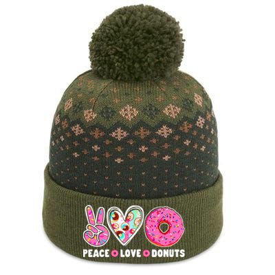 Funny Doughnut Day Donut Lover Peace Love Donuts Boy Girl The Baniff Cuffed Pom Beanie