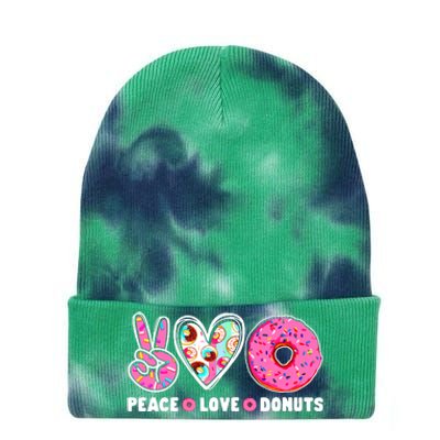 Funny Doughnut Day Donut Lover Peace Love Donuts Boy Girl Tie Dye 12in Knit Beanie