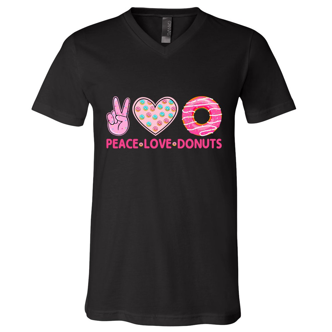 Funny Doughnut Donut Lover Peace Love Donuts Themed V-Neck T-Shirt