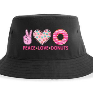 Funny Doughnut Donut Lover Peace Love Donuts Themed Sustainable Bucket Hat