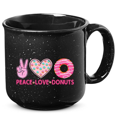Funny Doughnut Donut Lover Peace Love Donuts Themed 15oz Campfire Ceramic Mug