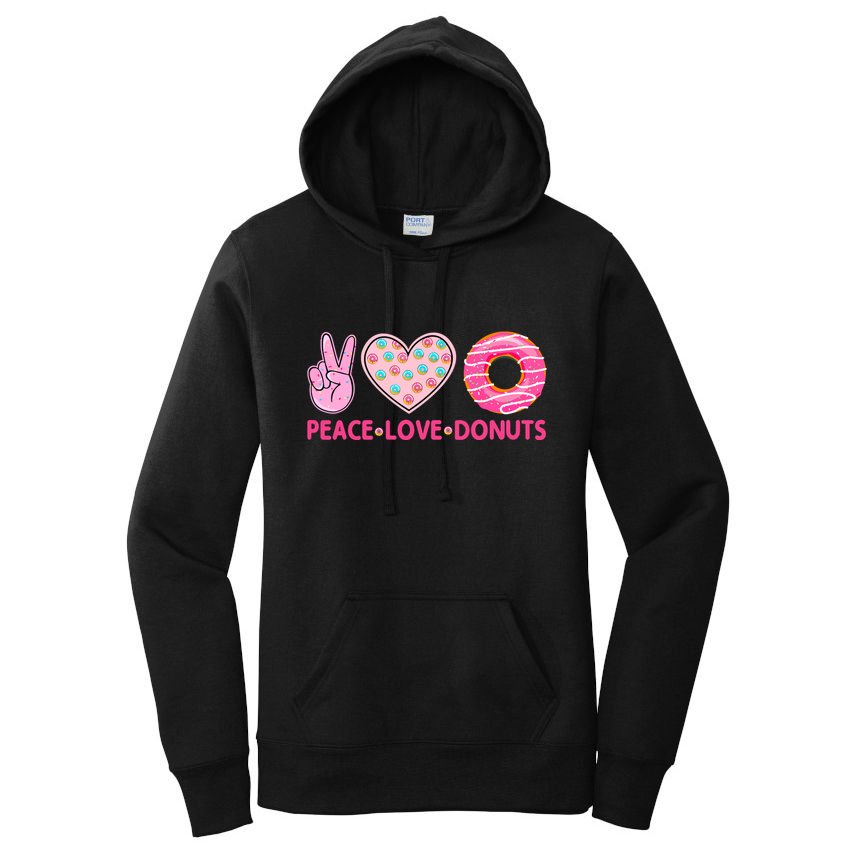 Funny Doughnut Donut Lover Peace Love Donuts Themed Women's Pullover Hoodie