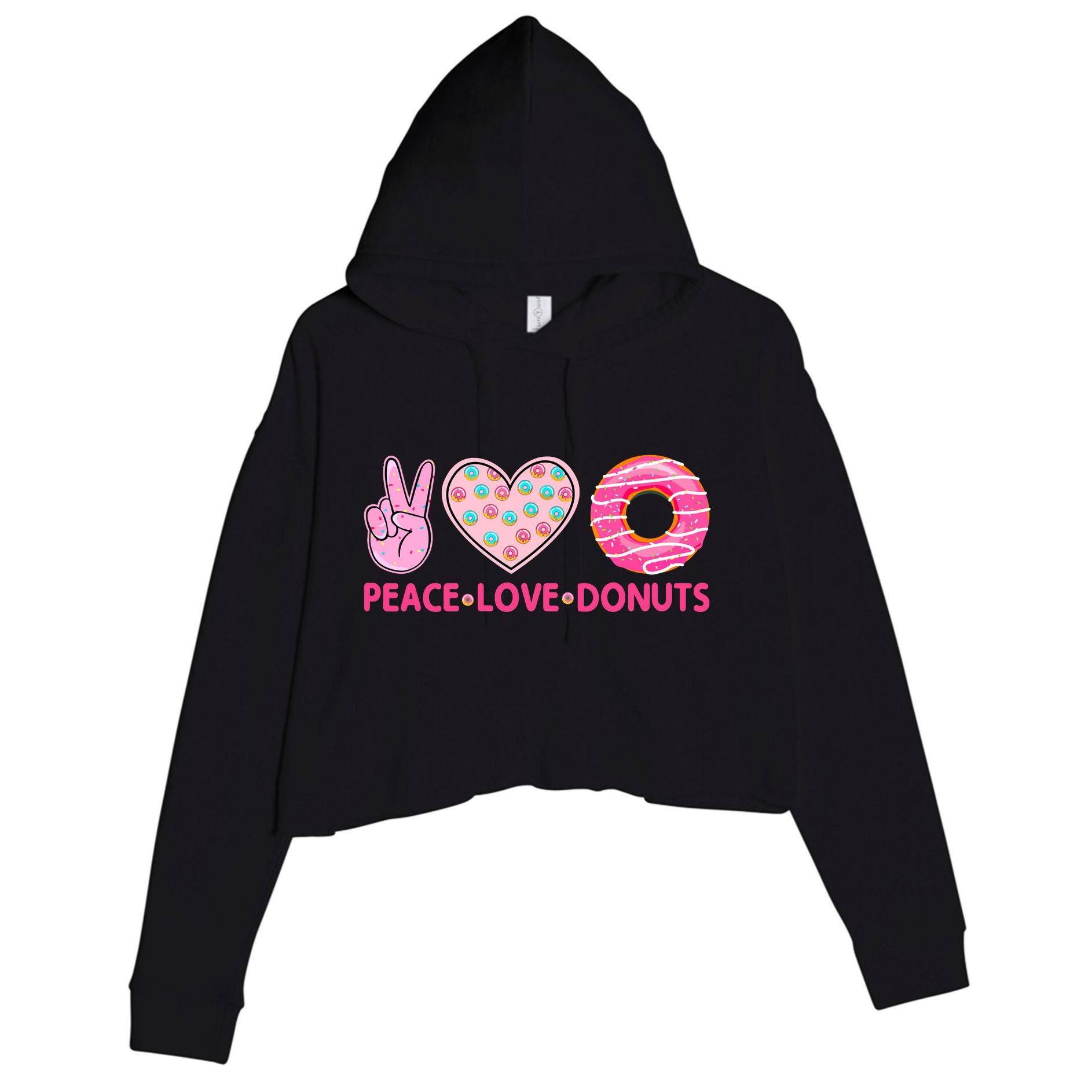 Funny Doughnut Donut Lover Peace Love Donuts Themed Crop Fleece Hoodie