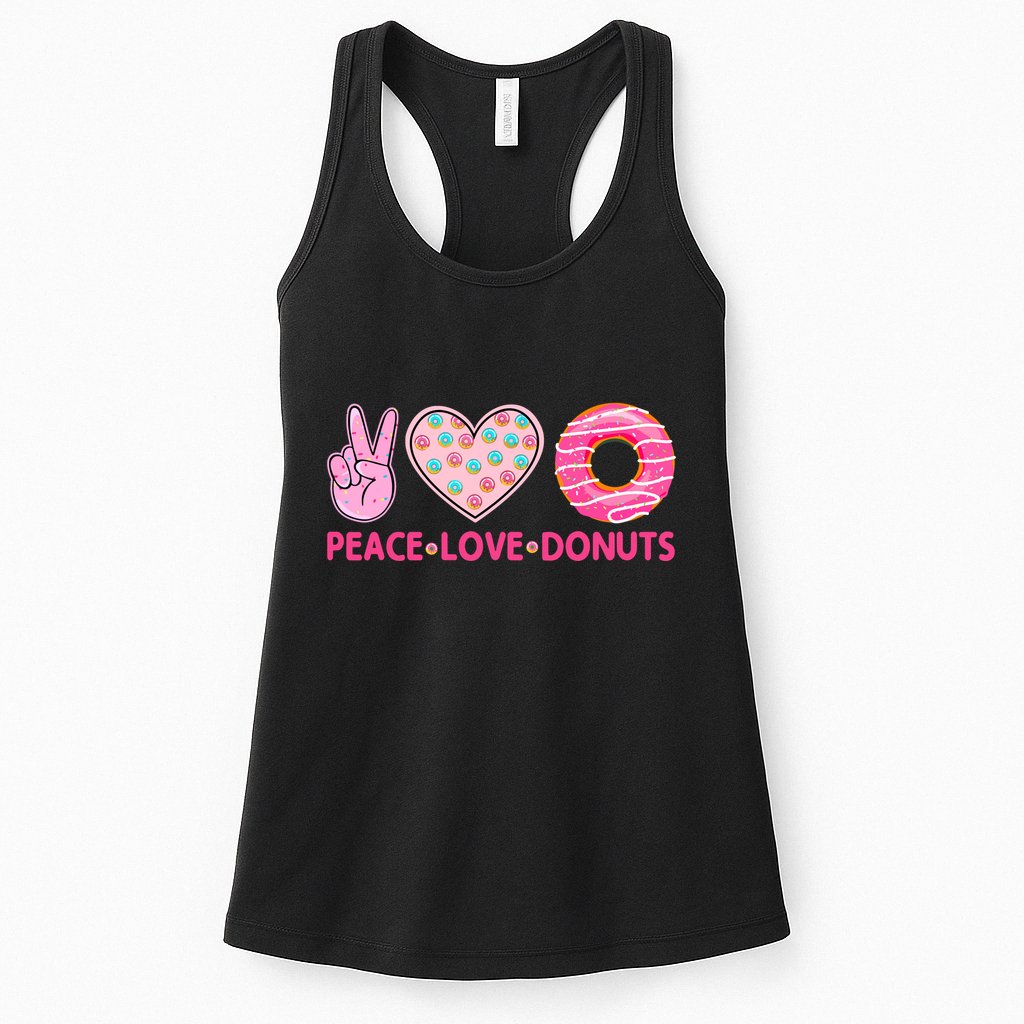 Funny Doughnut Donut Lover Peace Love Donuts Themed Womens Tank Top