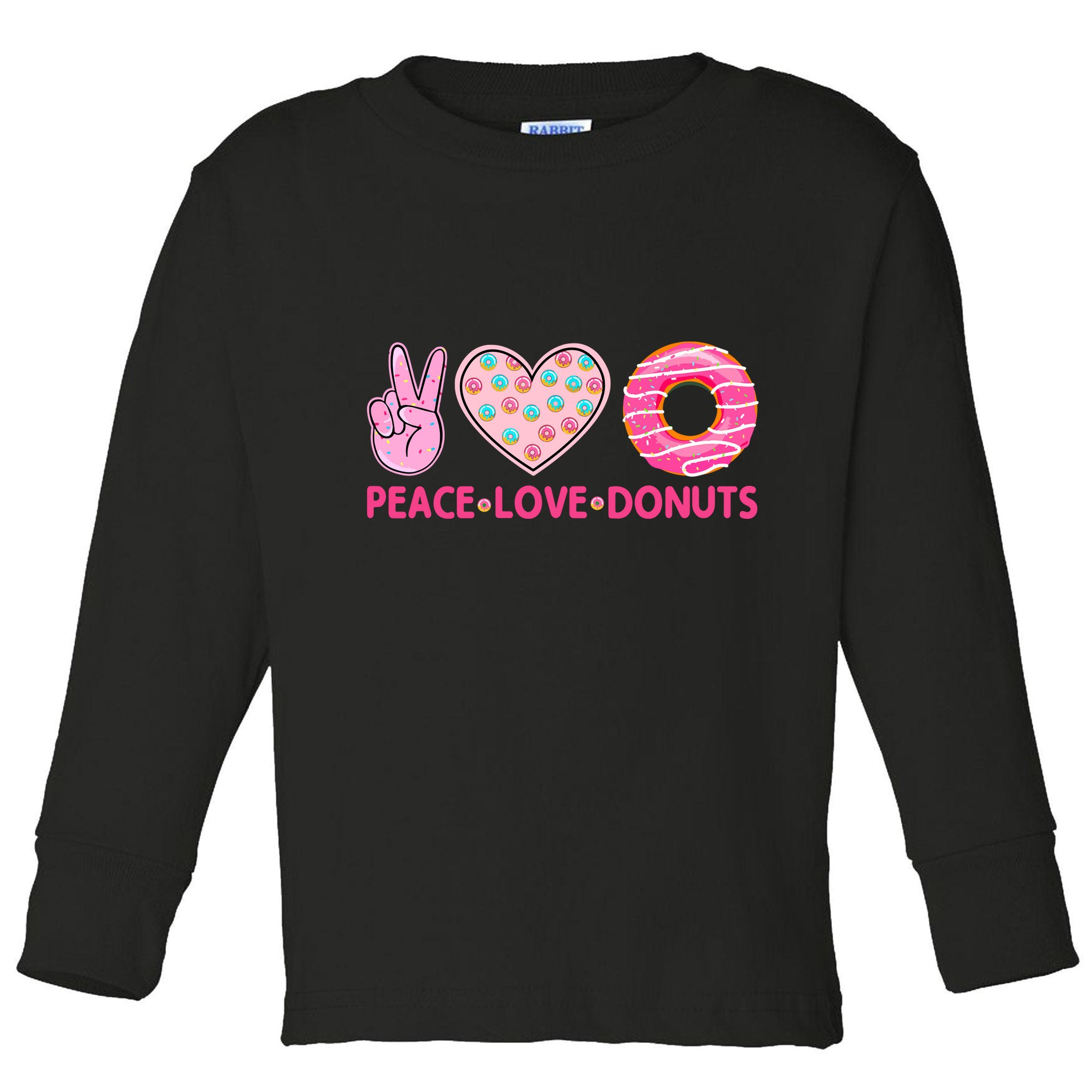 Funny Doughnut Donut Lover Peace Love Donuts Themed Toddler Long Sleeve Shirt