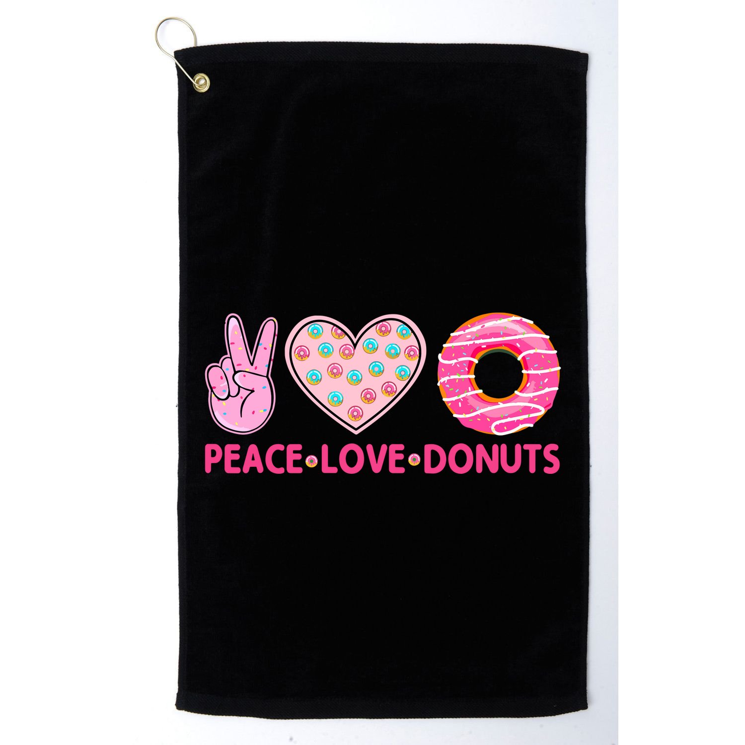 Funny Doughnut Donut Lover Peace Love Donuts Themed Golf Towel