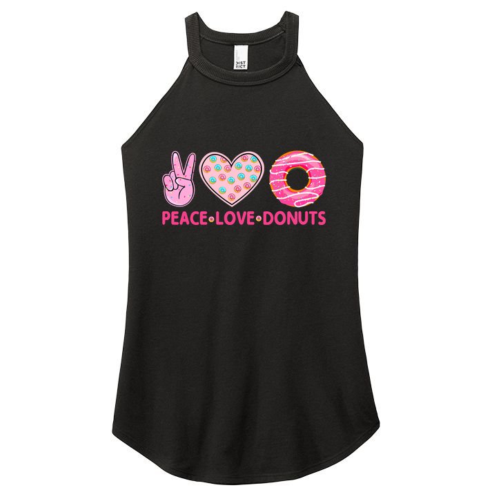 Funny Doughnut Donut Lover Peace Love Donuts Themed Women's Perfect Tri Rocker Tank