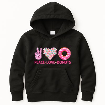 Funny Doughnut Donut Lover Peace Love Donuts Themed Kids Hoodie